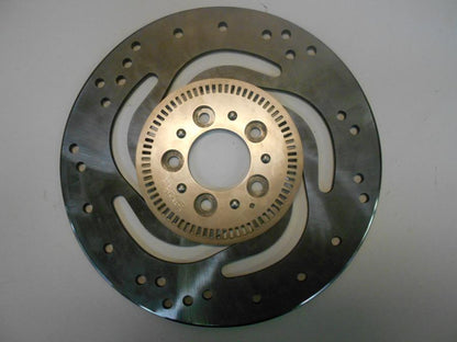 Framsidan på Bromsskiva från en H-D Dyna Low Rider FXDL -2004 motorcykel.