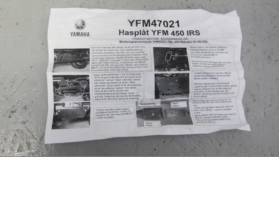 Vänster sida på Hasplåt från en Yamaha YFM 450 -2017 ATV.