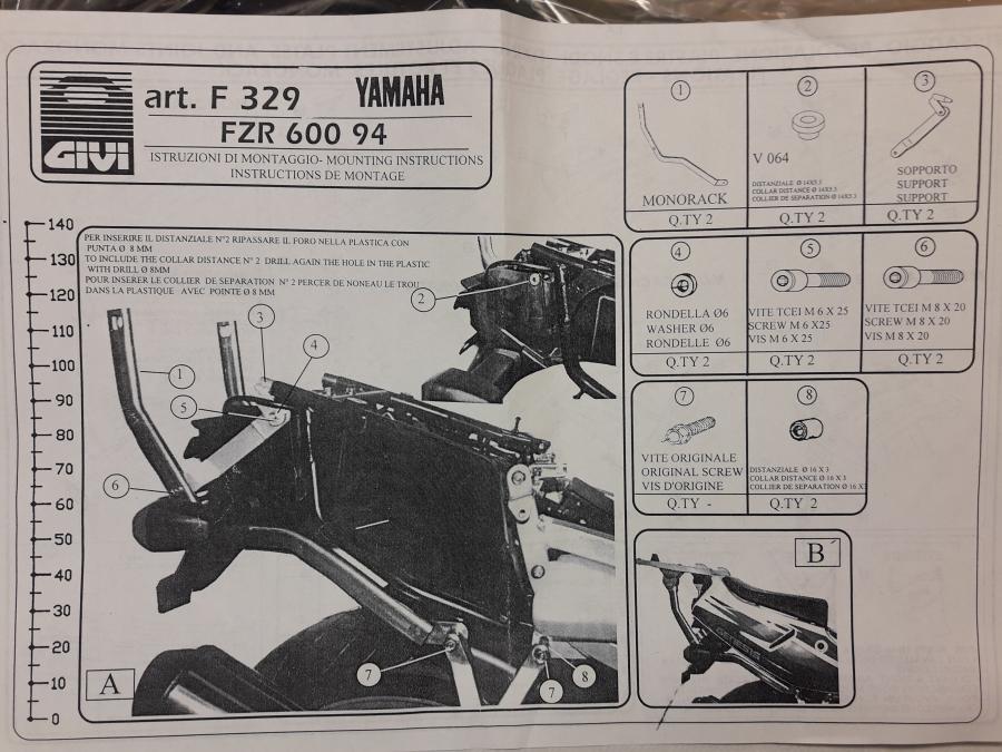 Baksidan på Topboxfäste från en Yamaha FZR 600 -1994 motorcykel.