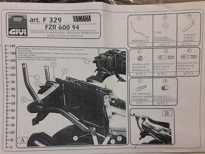 Baksidan på Topboxfäste från en Yamaha FZR 600 -1994 motorcykel.