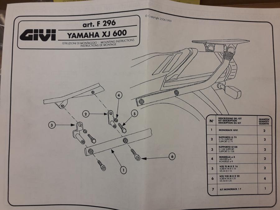 Baksidan på Topboxfäste från en Yamaha XJ 600 -2010 motorcykel.