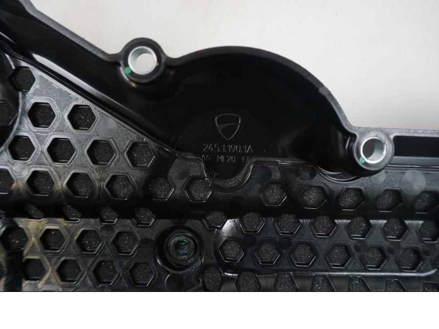 Vänster sida på Motorkåpa från en Ducati Desert X -2022 motorcykel.