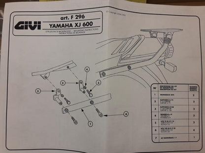 Baksidan på Topboxfäste från en Yamaha XJ 600 -2010 motorcykel.