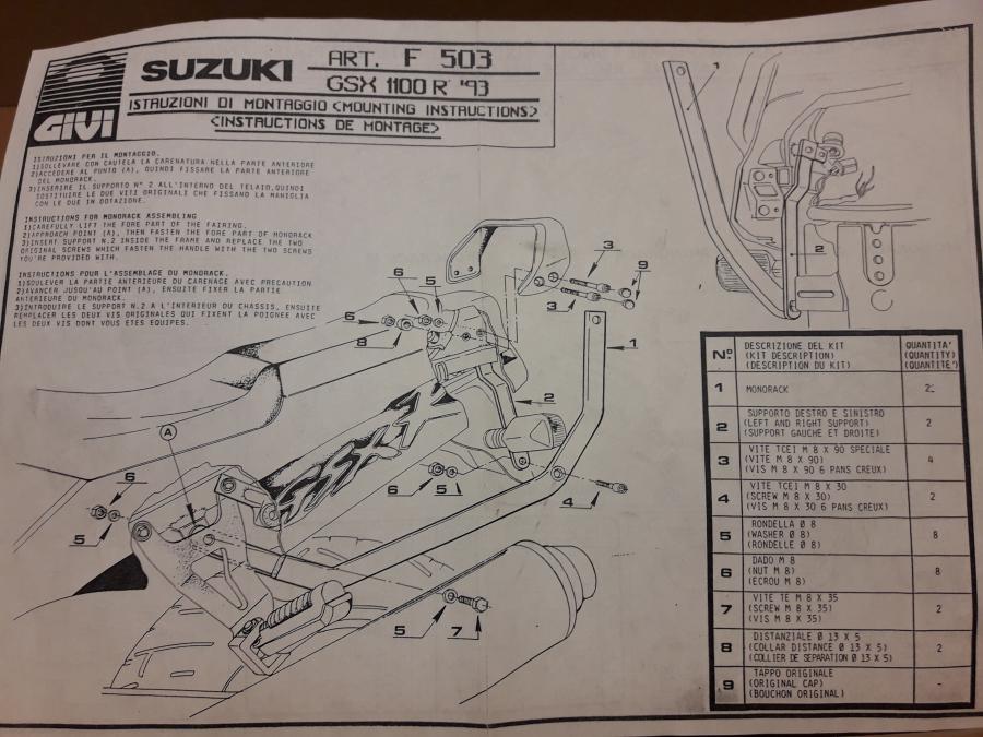 Baksidan på Topboxfäste från en Suzuki GSX-R 1100 -1993 motorcykel.