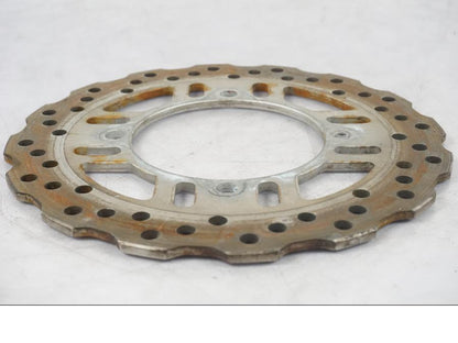 Snett uppifrån på Bromsskiva från en Kawasaki ZZ-R 1400 -2009 motorcykel.