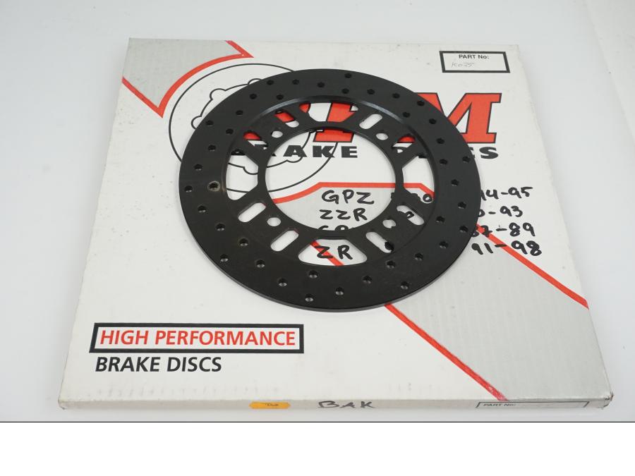 Framsidan på Bromsskiva från en Kawasaki Zephyr 750 -1998 motorcykel.