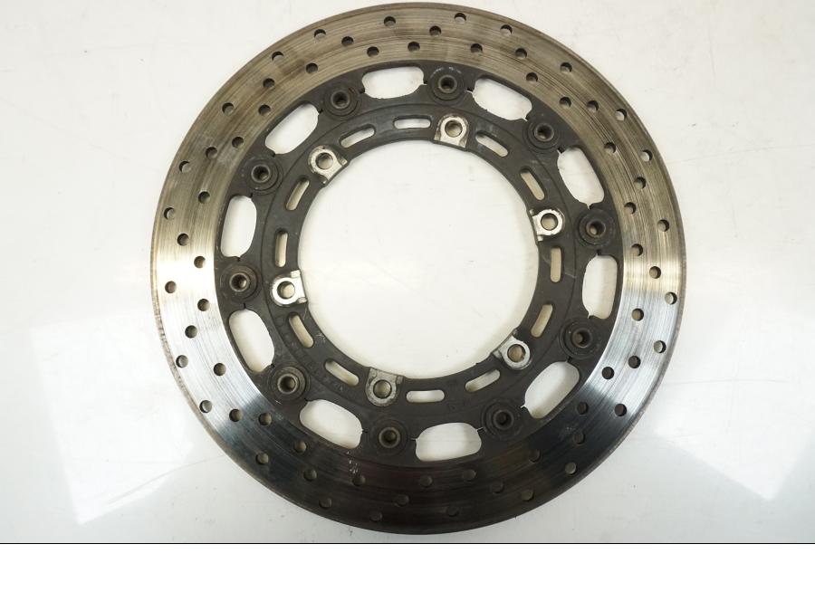 Snett uppifrån på Bromsskiva från en Yamaha YZF R6 -1999 motorcykel.